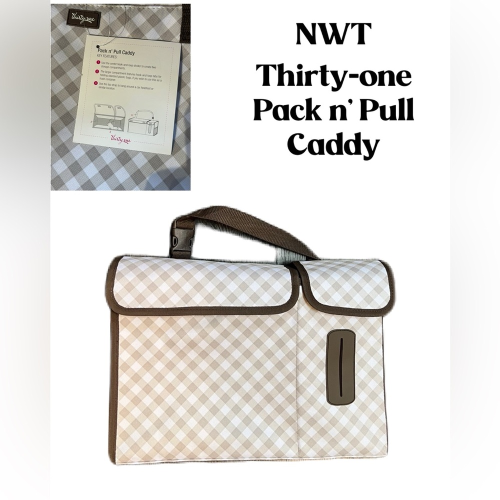 Thirty-One NWT Pack n’ Pull Caddy - Brown and White Gingham
